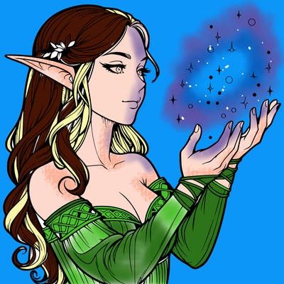 realistic elf girl doing magic