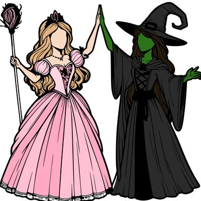 detailed realistic split of a princess and a witch