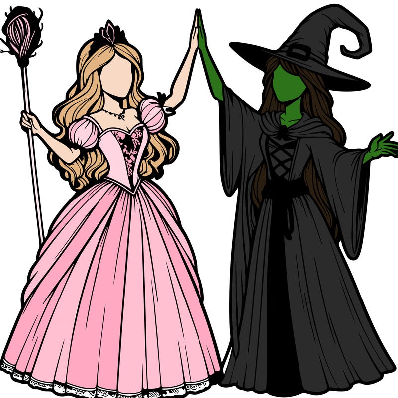 detailed realistic split of a princess and a witch