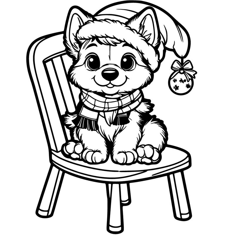 a christmas baby german shepherd sitting on a chair