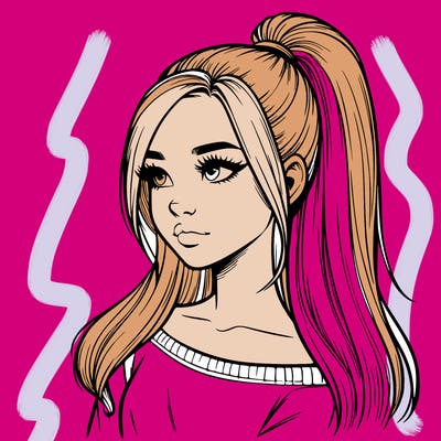 realistic girl with a high ponytail