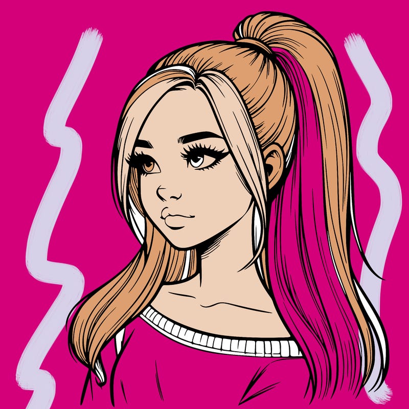 realistic girl with a high ponytail