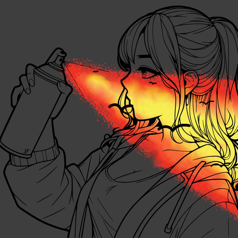 a realistic girl spray, painting