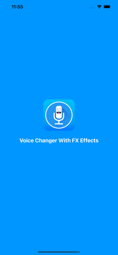 Voice Changer With FX Effects - Tela inicial do aplicativo Gravador de Voz com Efeitos FX com um ícone de microfone sorridente