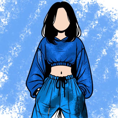 realistic girl faceless with baggy pants and a crop top