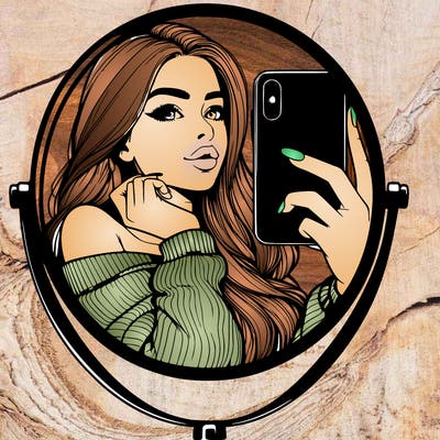 realistic girl taking mirror selfie beautiful