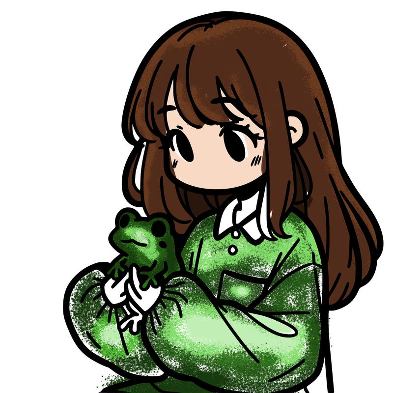 girl with long hair and a oversized shirt. and she is holding a frog