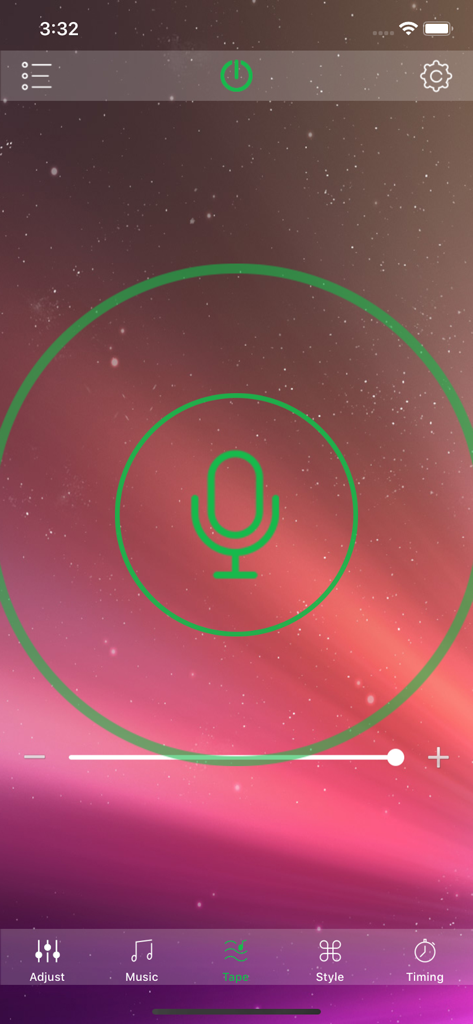 HappyLighting app interface for controlling lights with sound or voice commands