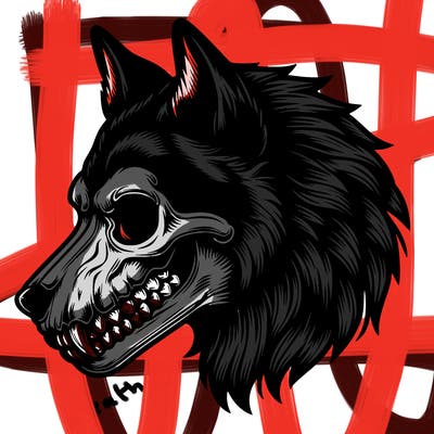 realistic wolf with skull face