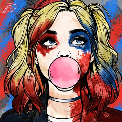 realististic girl blowing bubble -gum