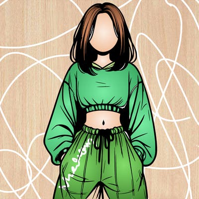 realistic girl faceless with baggy pants and a crop top