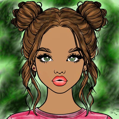 realistic girl with two buns in hair and lips