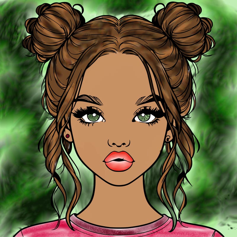 realistic girl with two buns in hair and lips
