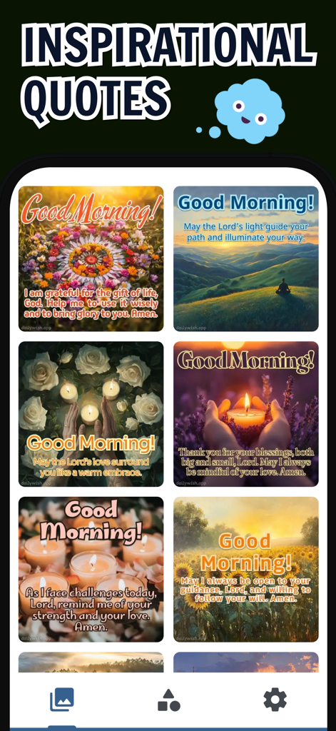 Good Morning Messages & Wishes - A collection of inspirational good morning images featuring religious prayers and spiritual quotes against nature and floral backgrounds.