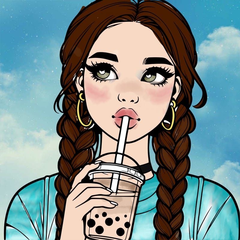 realistic girl with braided hair drinking boba