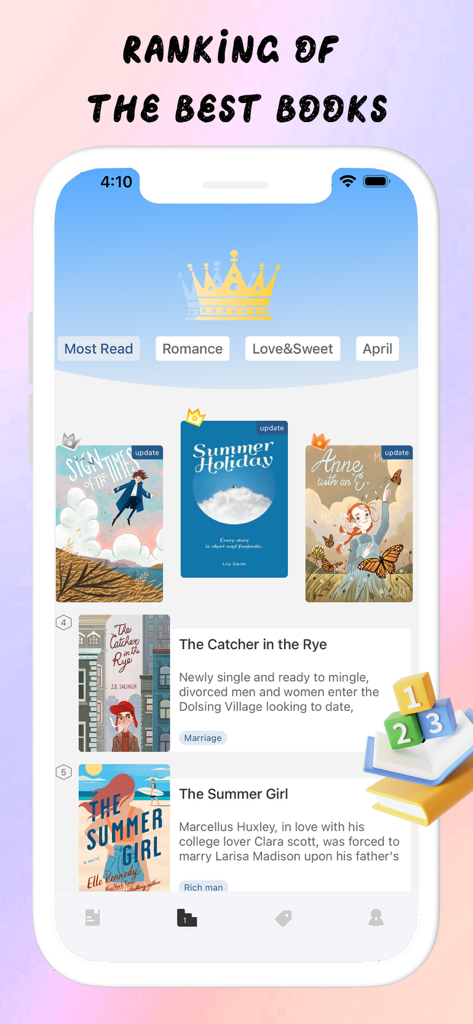 Light Reader - A mobile interface showing a ranking of popular books in categories like Romance and Most Read on the Light Reader app.