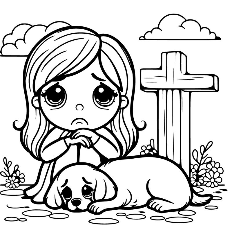sad girl with her dead dog