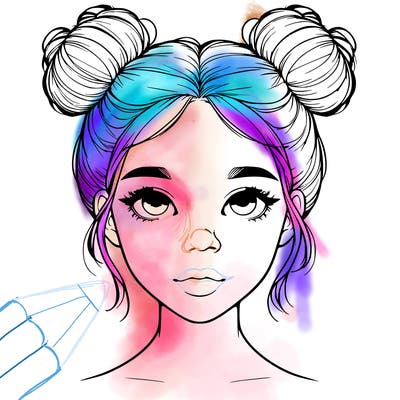 realistic girl with two buns on top of her head