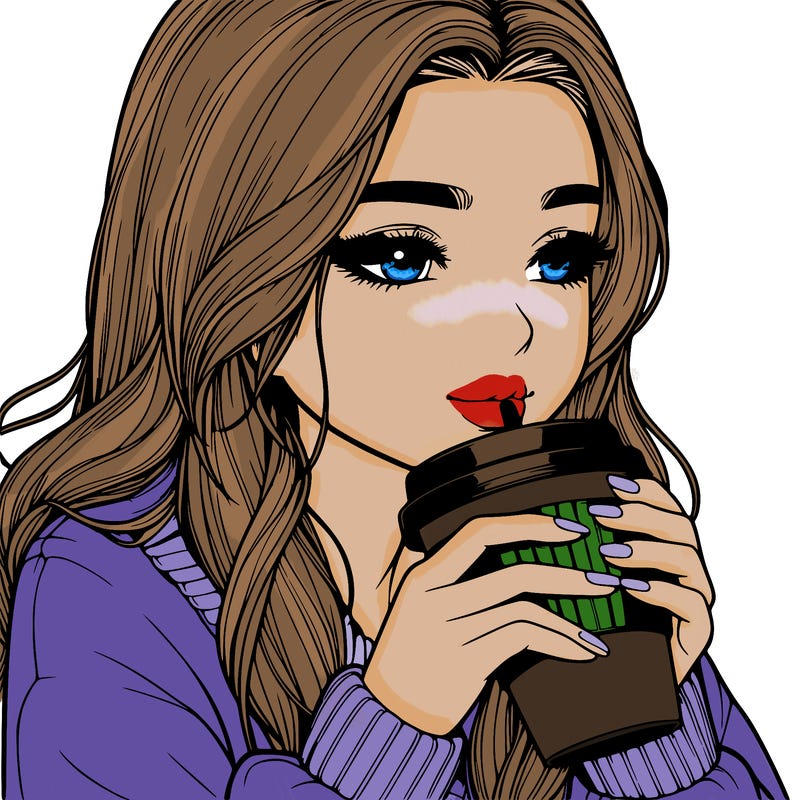 realistic girl drinking coffee