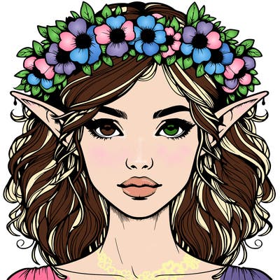 realistic female elf with flower crown