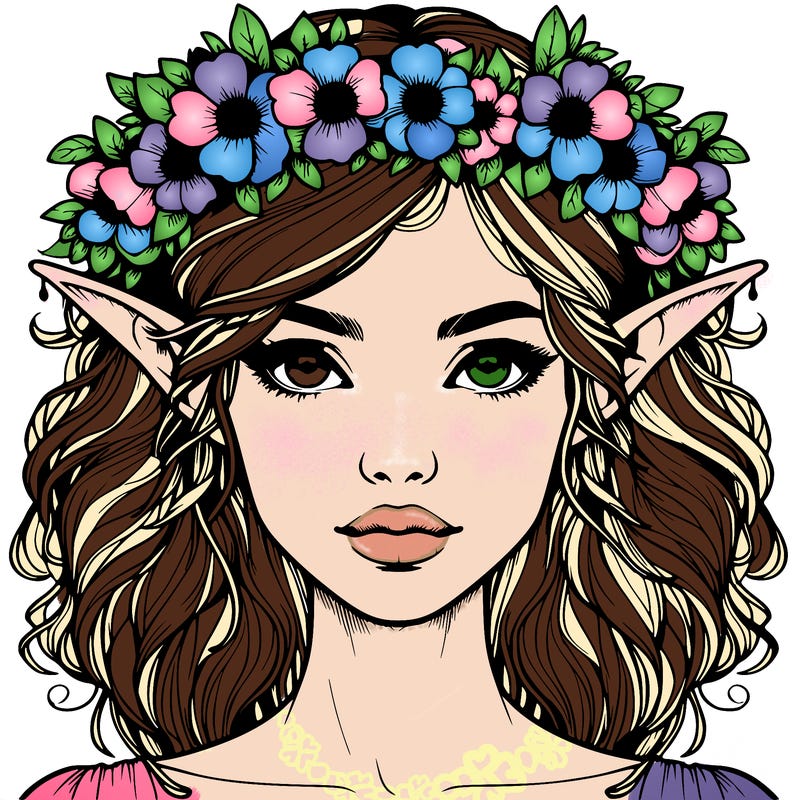 realistic female elf with flower crown