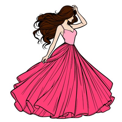 realistic woman with dress flowing in the wind