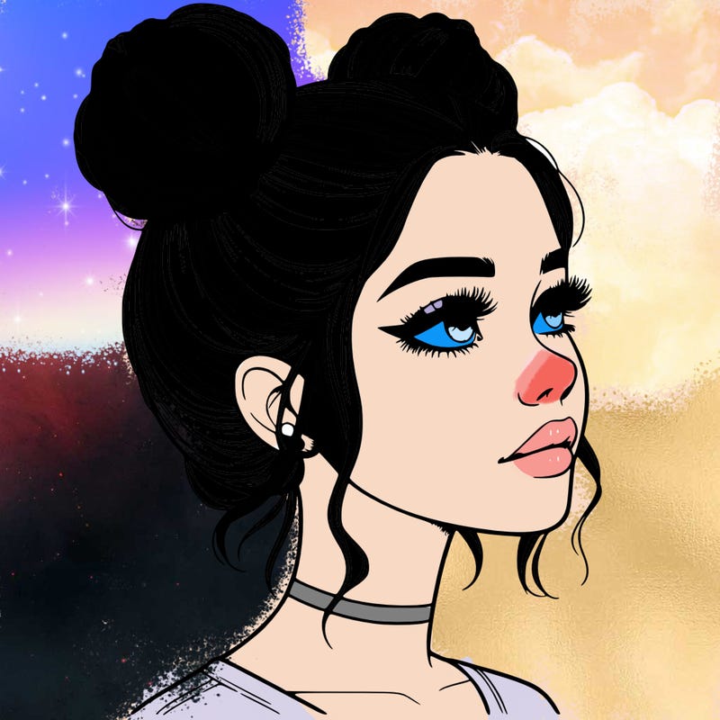 realistic girl with buns on the top of her head