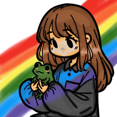 girl with long hair and a oversized shirt. and she is holding a frog