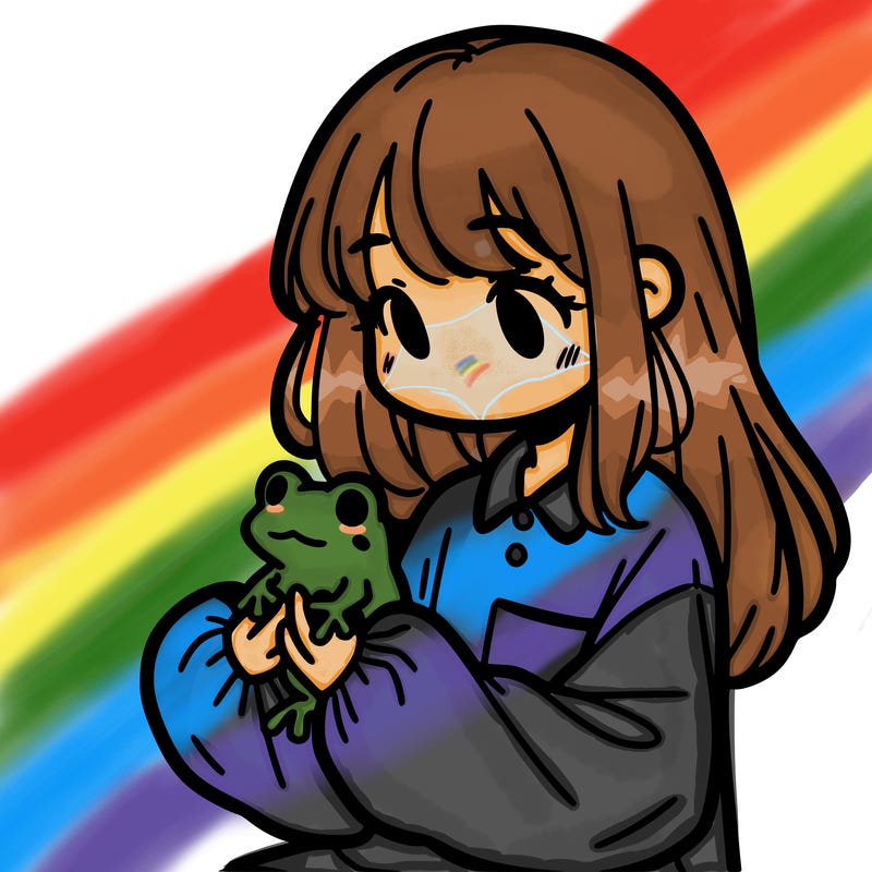 girl with long hair and a oversized shirt. and she is holding a frog