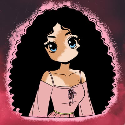 a black anime girl with long afro hair