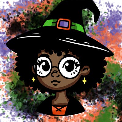 a black person who is a witch and has glasses