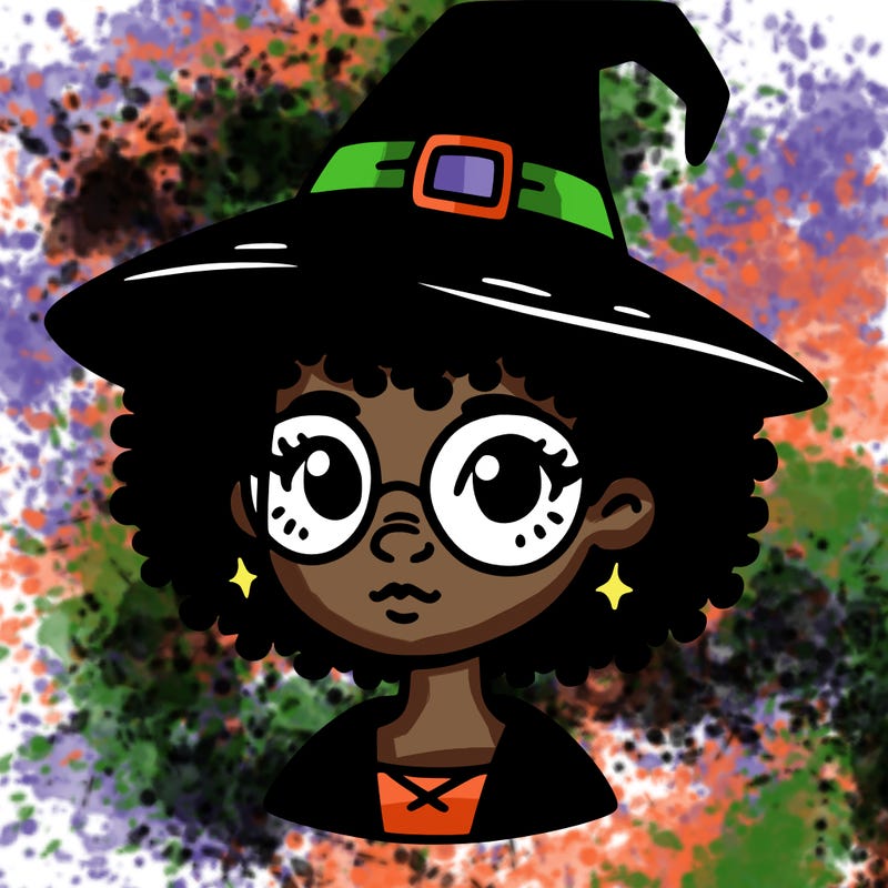 a black person who is a witch and has glasses