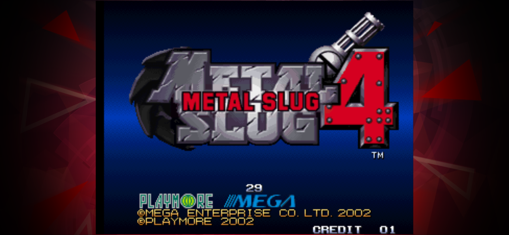 METAL SLUG 4 ACA NEOGEO - Title screen of the mobile arcade game Metal Slug 4 ACA NEOGEO showing the logo and game credits.