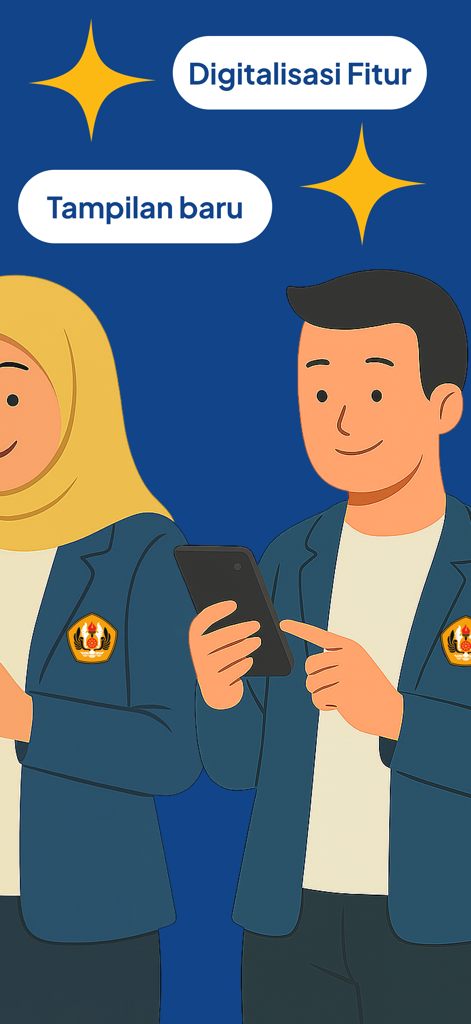 SAUNPAD - Illustration of students wearing university blazers using the SAUNPAD campus super app on a smartphone.