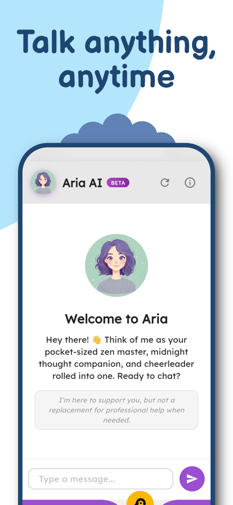 SoulSage: Emotional Healing - SoulSage app interface showing the Aria AI chat for anytime emotional support and healing