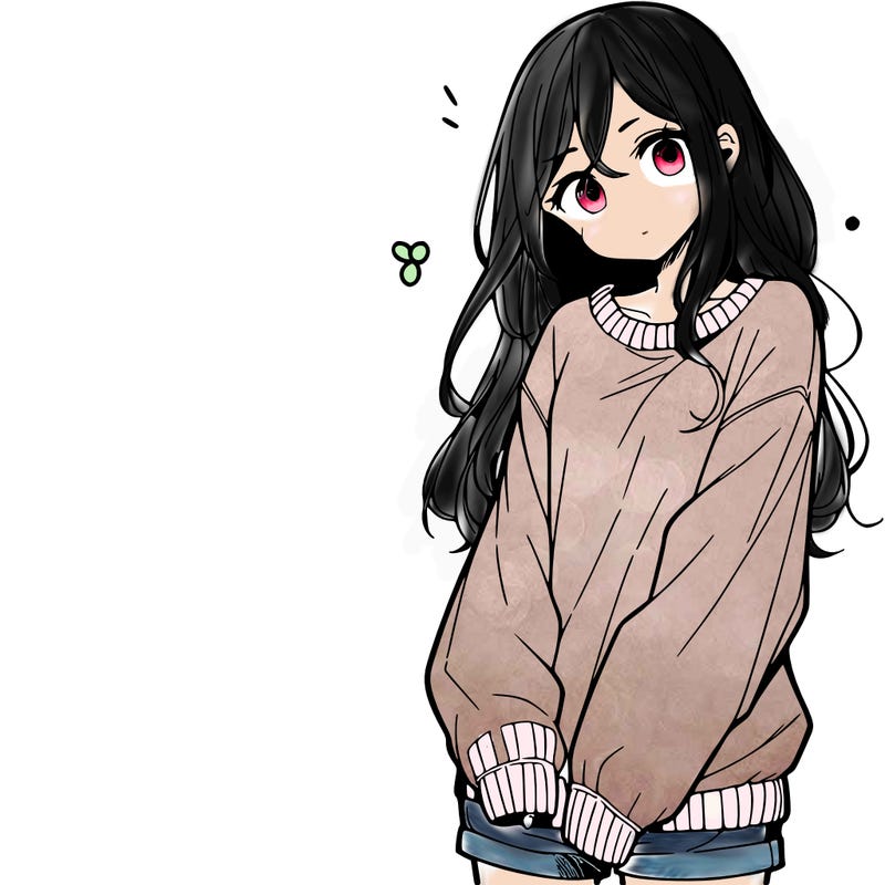 manga teen girl  in a sweater and baggy pants