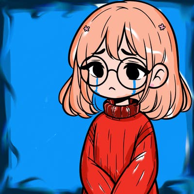 sad girl with glasses in a sweater