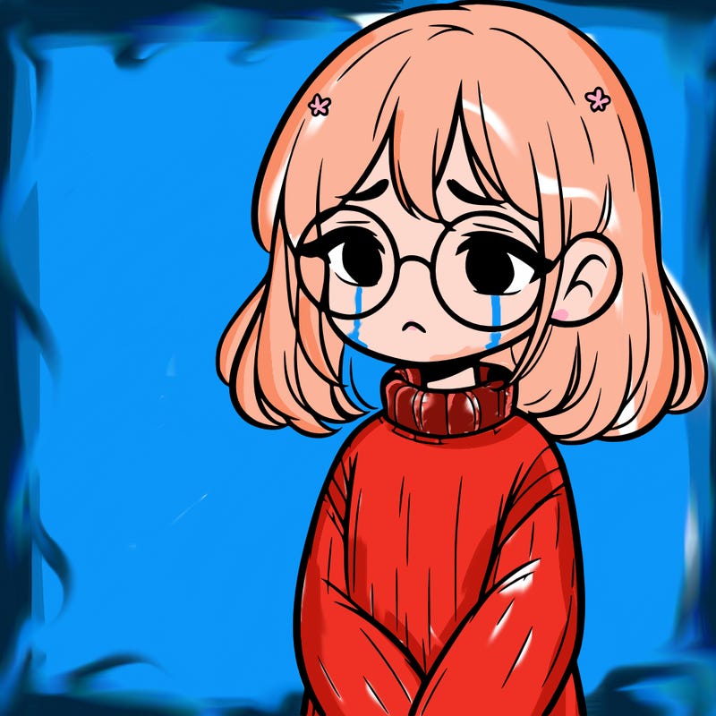 sad girl with glasses in a sweater