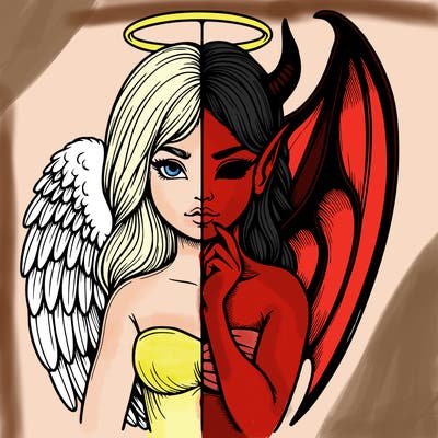 realistic angel half demon