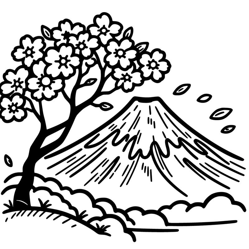 mount fuji with a cherry tree