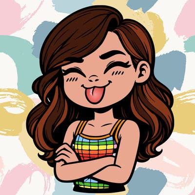 realistic girl crossing her arms and wearing a tank top with her tongue held out she has long hair