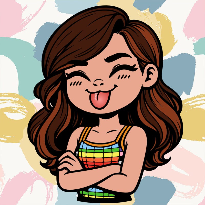 realistic girl crossing her arms and wearing a tank top with her tongue held out she has long hair