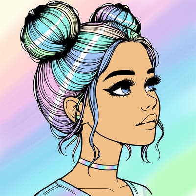 realistic girl with buns on the top of her head