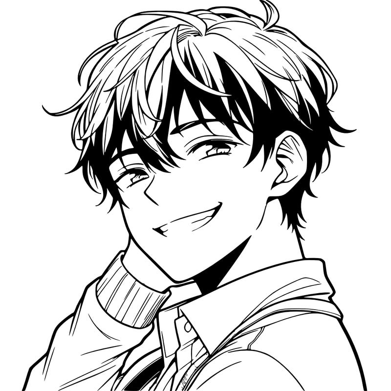 manga, boy grinning, handsome