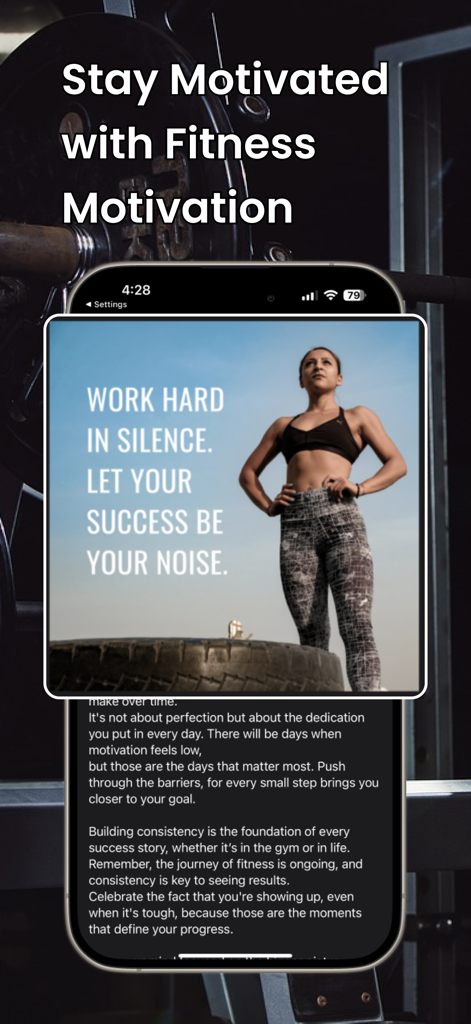 Woman Exercise 30 Days Workout - Una cita motivacional de fitness y consejos de éxito mostrados en una aplicación móvil para entrenamientos en casa de mujeres.