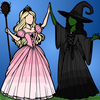 detailed realistic split of a princess and a witch