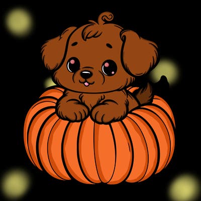 cute little puppy in a pumpkin