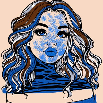 realistic girl with wavy hair and lips