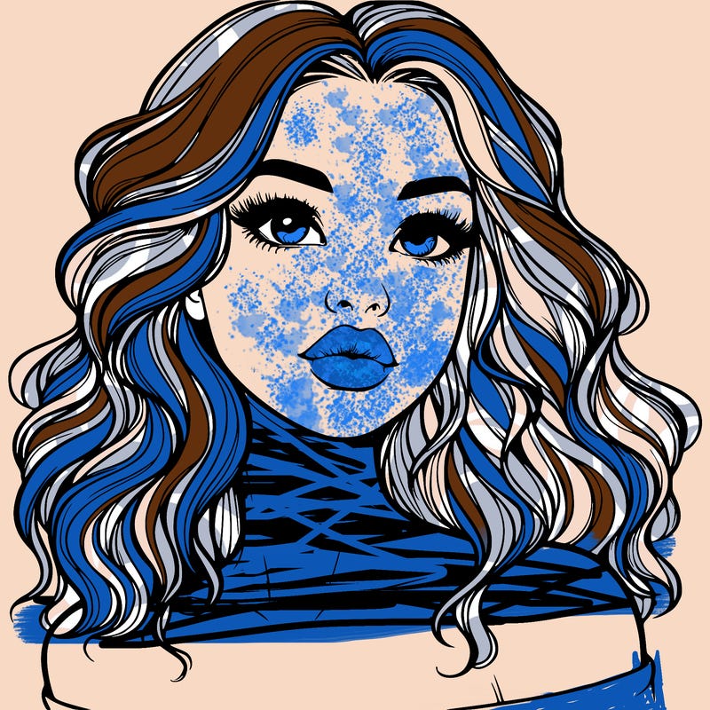 realistic girl with wavy hair and lips