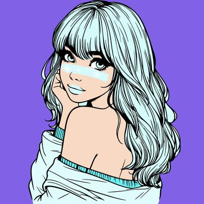 realistic girl with bangs looking over her shoulder